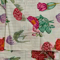 Cream Colour Cotton Leno Floral Digital Printed Fabric