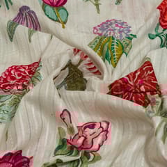 Cream Colour Cotton Leno Floral Digital Printed Fabric
