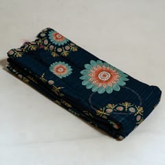 Blue Colour Cotton Leno Floral Digital Printed Fabric