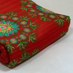 Red Colour Cotton Leno Floral Digital Printed Fabric