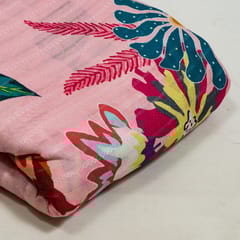 Pink Colour Cotton Leno Floral Digital Printed Fabric