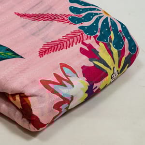 Pink Colour Cotton Leno Floral Digital Printed Fabric