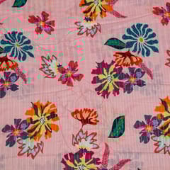 Pink Colour Cotton Leno Floral Digital Printed Fabric