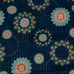Blue Colour Cotton Leno Floral Digital Printed Fabric