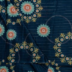 Blue Colour Cotton Leno Floral Digital Printed Fabric