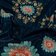 Blue Colour Cotton Leno Floral Digital Printed Fabric