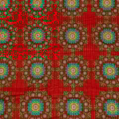 Red Colour Cotton Leno Floral Digital Printed Fabric