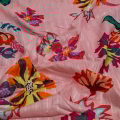Pink Colour Cotton Leno Floral Digital Printed Fabric