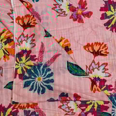Pink Colour Cotton Leno Floral Digital Printed Fabric