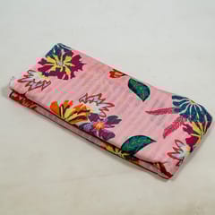 Pink Colour Cotton Leno Floral Digital Printed Fabric