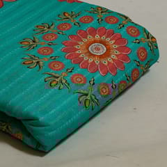 Firozi Colour Cotton Leno Floral Digital Printed Fabric