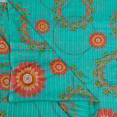 Firozi Colour Cotton Leno Floral Digital Printed Fabric