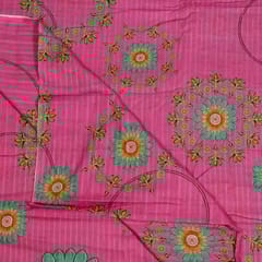 Hot Pink Colour Cotton Leno Floral Digital Printed Fabric