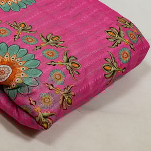 Hot Pink Colour Cotton Leno Floral Digital Printed Fabric