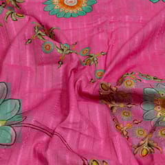 Hot Pink Colour Cotton Leno Floral Digital Printed Fabric