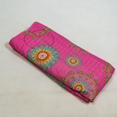 Hot Pink Colour Cotton Leno Floral Digital Printed Fabric