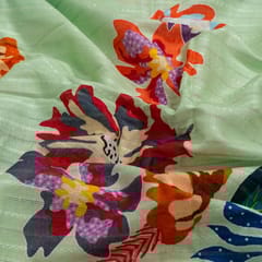 Pista Green Colour Cotton Leno Floral Digital Printed Fabric