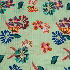 Pista Green Colour Cotton Leno Floral Digital Printed Fabric