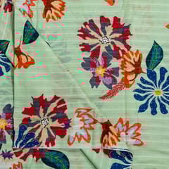 Pista Green Colour Cotton Leno Floral Digital Printed Fabric