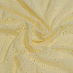 Light Yellow Colour Cotton Chikan Embroidered Fabric