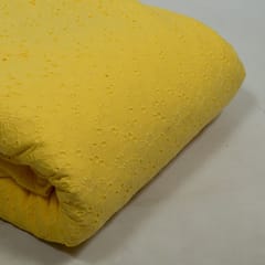 Yellow Colour Cotton Chikan Embroidered Fabric