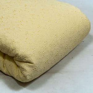 Light Yellow Colour Cotton Chikan Embroidered Fabric