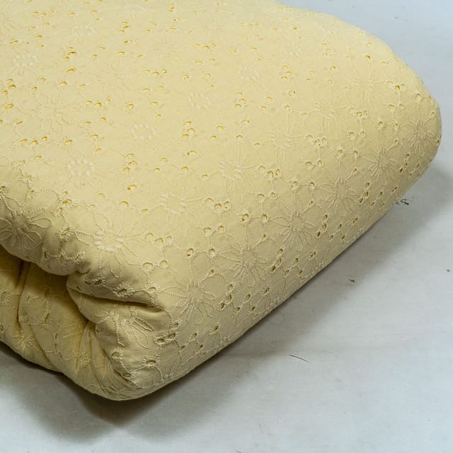Light Yellow Colour Cotton Chikan Embroidered Fabric