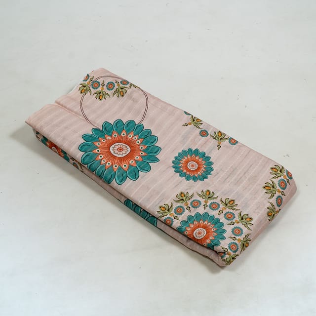 Light Pink Colour Cotton Leno Floral Digital Printed Fabric