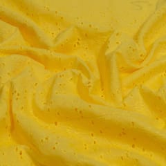 Yellow Colour Cotton Chikan Embroidered Fabric