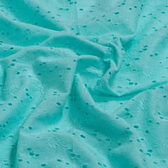 Sky Blue Colour Cotton Chikan Embroidered Fabric