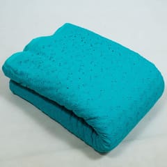 Firozi Colour Cotton Chikan Embroidered Fabric