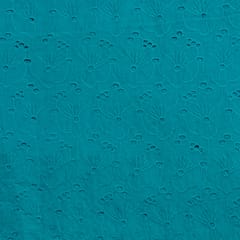 Firozi Colour Cotton Chikan Embroidered Fabric