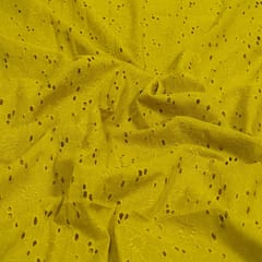 Lime green  Colour Cotton Chikan Embroidered Fabric