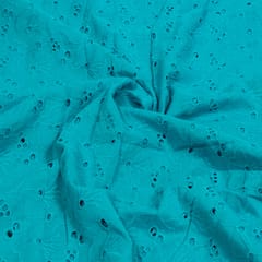 Firozi Colour Cotton Chikan Embroidered Fabric