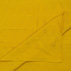 Mustard Colour Cotton Chikan Embroidered Fabric