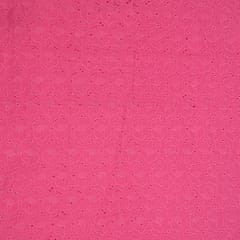 Pink Colour Cotton Chikan Embroidered Fabric
