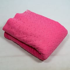 Pink Colour Cotton Chikan Embroidered Fabric