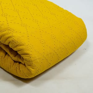Mustard Colour Cotton Chikan Embroidered Fabric