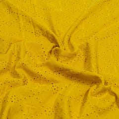 Mustard Colour Cotton Chikan Embroidered Fabric