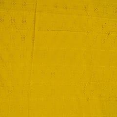 Mustard Colour Cotton Chikan Embroidered Fabric