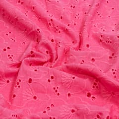 Pink Colour Cotton Chikan Embroidered Fabric