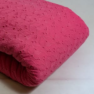 Pink Colour Cotton Chikan Embroidered Fabric