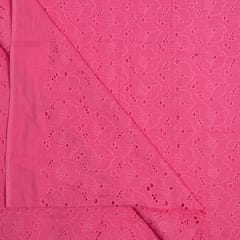 Pink Colour Cotton Chikan Embroidered Fabric