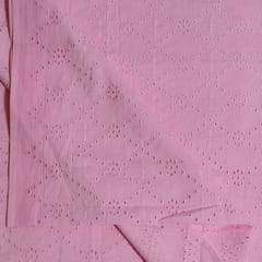 Pink Colour Cotton Chikan Embroidered Fabric