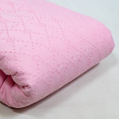 Pink Colour Cotton Chikan Embroidered Fabric