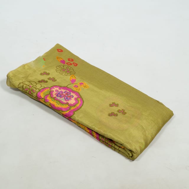 Mehendi Green Colour Muslin Digital Printed Fabric