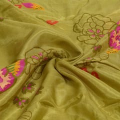 Mehendi Green Colour Muslin Digital Printed Fabric
