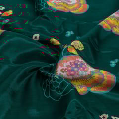 Peacock Green Colour Muslin Digital Printed Fabric