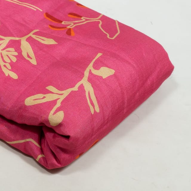 Pink Colour Muslin Digital Printed Fabric