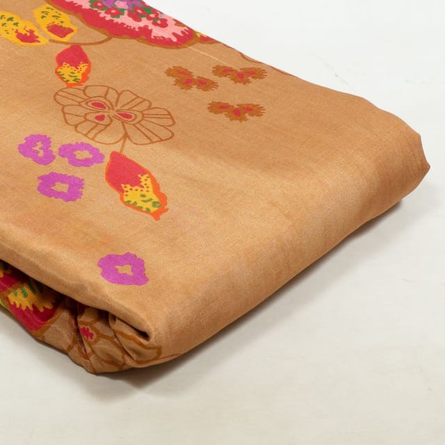 Beige Colour Muslin Digital Printed Fabric